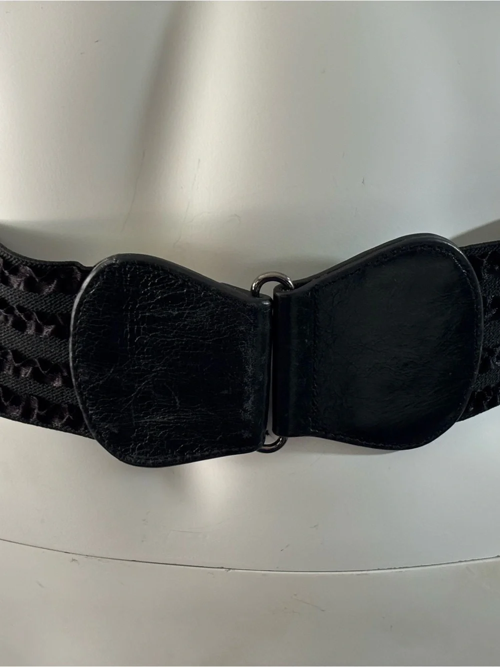 Vintage Y2K Betsey Johnson Black Elastic Belt with leather Bow Buckle